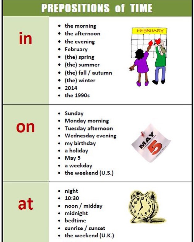 ingilizce zaman edatları (time of prepositions)
